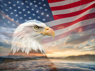 Naklejka premium American Eagle & Flag - Symbol of Freedom
