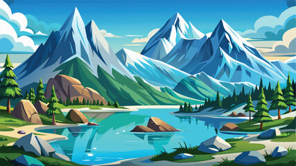 Alpine mountain lake with crystal clear water reflecting the majestic snow-capped peaks and vast sky © Nayeem Sheikh