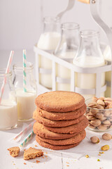 Crunchy and sweet pistachio cookies baked in a home bakery.