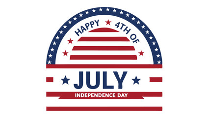 Illustration of a patriotic emblem with stars, stripes, and the words happy fourth of july and independence day