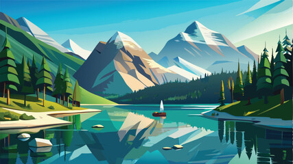 Alpine mountain lake with crystal clear water reflecting the majestic snow-capped peaks and vast sky © Nayeem Sheikh