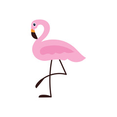Flamingo pink. Vector flat style illustration of pink bird with raised leg. Colored icon