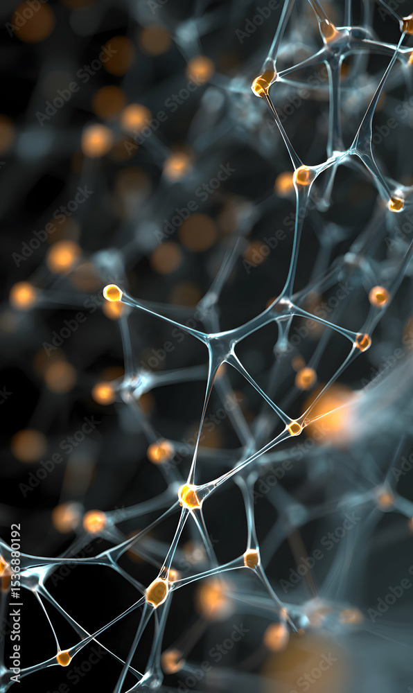 Poster abstract neural network connections with nodes representing artificial intelligence and digital tech