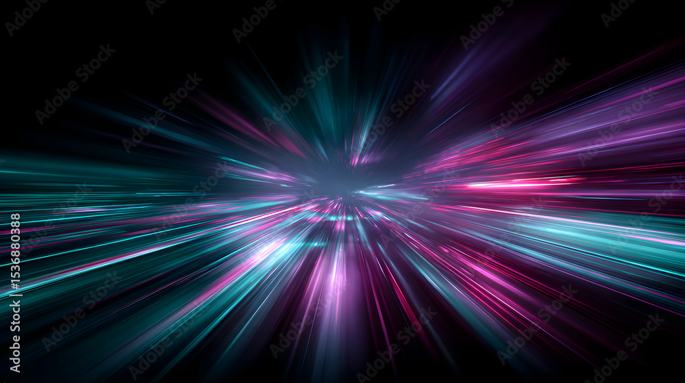 Poster dynamic speed of light concept with colorful cosmic rays accelerating through a dark tunnel space