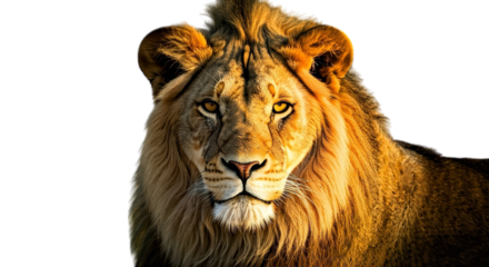 Lion portrait wildlife photography majestic animal feline predator cat on transparent background