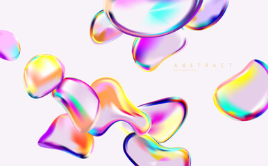 Abstract background of holographic liquid shapes. Colorful iridescent bubbles.
