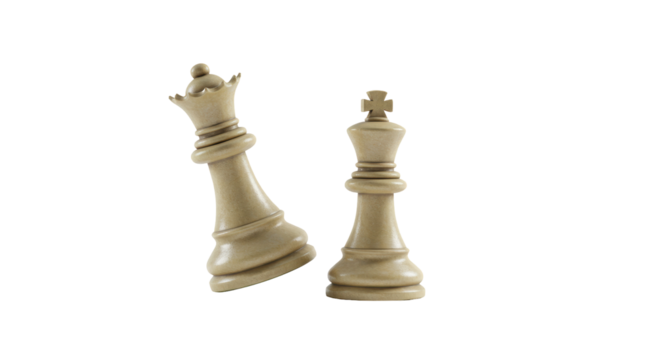 Isolated Chess Pieces King and Queen with Ivory Hue