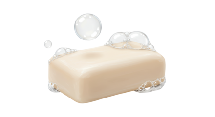 Isolated Bar of Soap with Bubbles on White Background