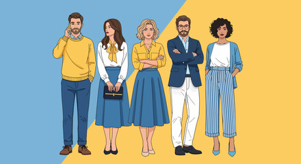Diverse Team Illustration Stylish Casual Office Outfits Modern Background