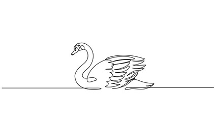 Swan bird on water surface in continuous line art drawing style. Black linear sketch isolated on white background. Minimalist one line vector illustration of a graceful swan