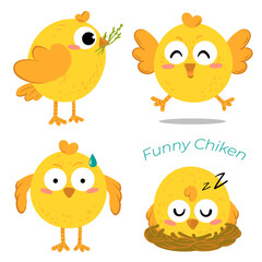 Funny chickens vector graphics. Happy emojis for your projects