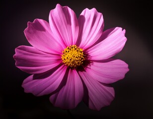 closeup pink cosmos flower with shadow petals and dark background photography bloom nature
