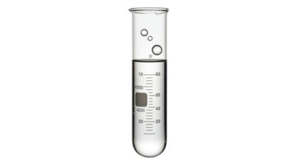 Isolated Glass Test Tube with Graduated Markings and Liquid