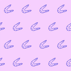 Seamless Mediterranean Shrimp Food Textile Print Pattern. Travel Vacation Rest Theme. Summer Resort Fabric Swatch Doodle Line Hand Crafted Decoration. Simple Line Art Sketch Outline Drawing.