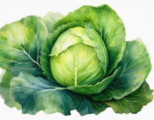 Obraz premium watercolor painting of fresh cabbage isolated on white backdrop tasty and healthy vegetable