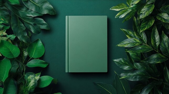 green notepad on a green background with leaves