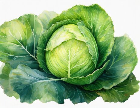 watercolor painting of fresh cabbage isolated on white backdrop tasty and healthy vegetable