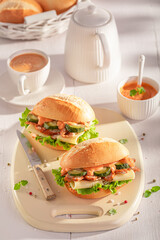 Tasty and spicy sandwich as a popular brunch dish.