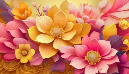 Fototapeta premium joyful mod flowers in pink and mustard color abstract background