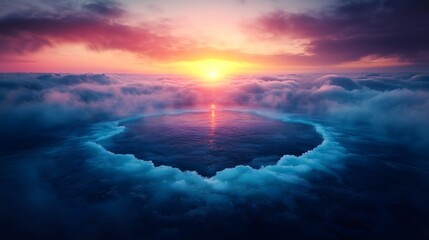 Fototapeta premium Beautiful sunrise over a frozen lake with intricate ice patterns and colorful clouds reflecting above