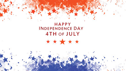 Obraz premium Happy independence day fourth of july text with red and blue stars and watercolor splashes design element
