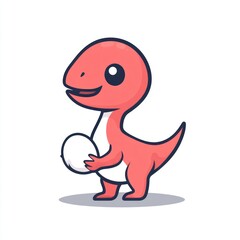 Obraz premium Cute cartoon dinosaur holding a ball