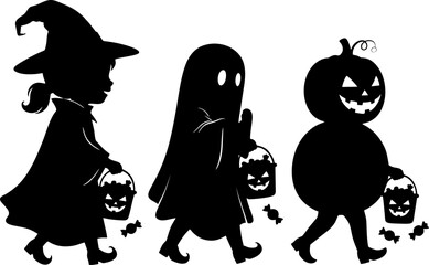 Trick or Treat Kids Silhouette – Halloween Children Vector