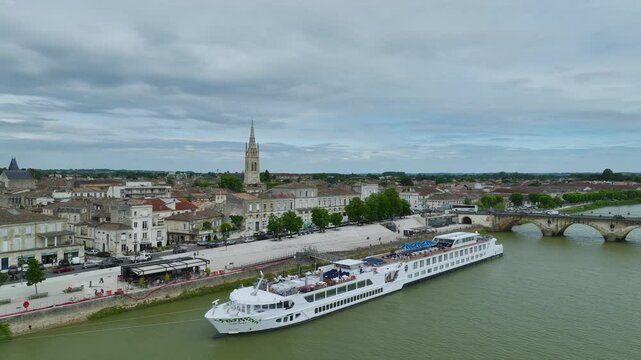 Libourne from a drone, Gironde, Nouvelle-Aquitaine, Saint-Emilion and Pomerol, Southwestern France, Europe