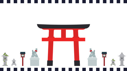 稲荷神社のイラスト素材セット　Clip art set of Inari shrine
