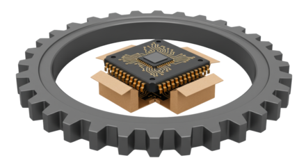 Isolated Microchip in Gear Illustrating Technology and Engineering
