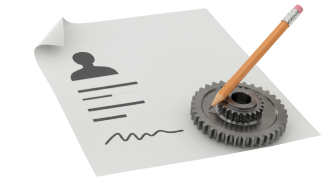 Isolated CV Resume with Pencil and Gear Symbolizing Career Development