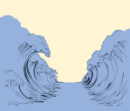 The sea was divided in two. Vector drawing