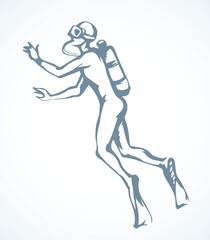 Scuba diver underwater. Vector drawing