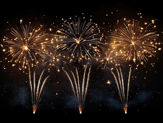 Golden Fireworks Display in Night Sky for Celebrations and Festivities