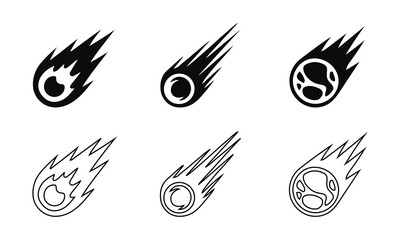 Comet and Meteorite Icons Set - Space, Astronomy, and Science.