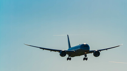 Passenger jet airplane approaching Munich airport, MUC, on a sunny summer day near Freising, Bavaria, Germany