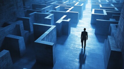 Businessman navigating a dark maze