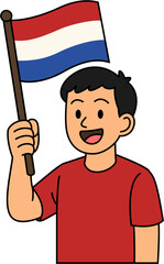 A man is holding the Netherlands flag