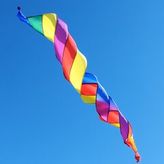 Red and white striped balloon in the blue sky.