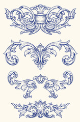 Hand drawn vector retro ornaments. victorian floral ornamental borders, vintage decorative frame elements.