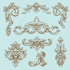Luxury decorative vector elements set, rococo and baroque style, vintage luxury royal vignette