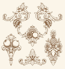 Vintage Baroque Victorian frame border flower pattern vector floral engraved scroll ornament leaf retro decorative design tattoo black and white filigree calligraphic heraldic shield swirl