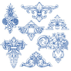 Vintage baroque frame scroll ornament engraving border floral retro pattern antique style acanthus foliage swirl decorative design element filigree calligraphy.