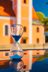 Hourglass landscape shot with a church in the background at Rainding, Haarbach, Passau, Bavaria, Germany
