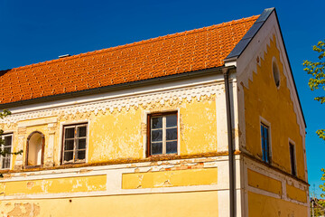 Details of a dilapidated building on a sunny spring day at Schoenau, Rottal Inn, Bavaria, Germany