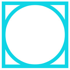 blue frame for text, circle and square logo