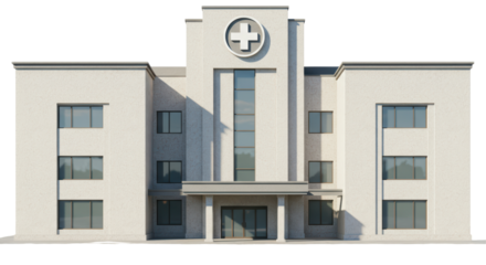 Isolated Front View of a Modern Hospital Building