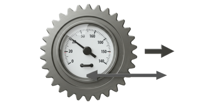 Isolated Pressure Gauge with Gears and Arrows Indicating Measurement
