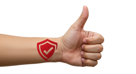 Isolated Hand Giving a Thumbs Up with Security Shield Tattoo
