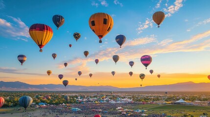 Fototapeta premium Colorful hot air balloons over a crowd